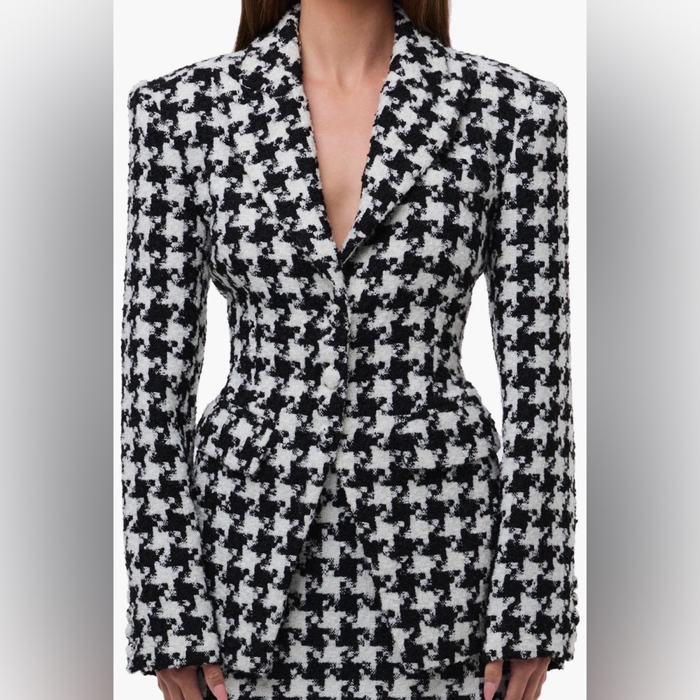 Naked Wardrobe Houndstooth Check Tweed Blazer